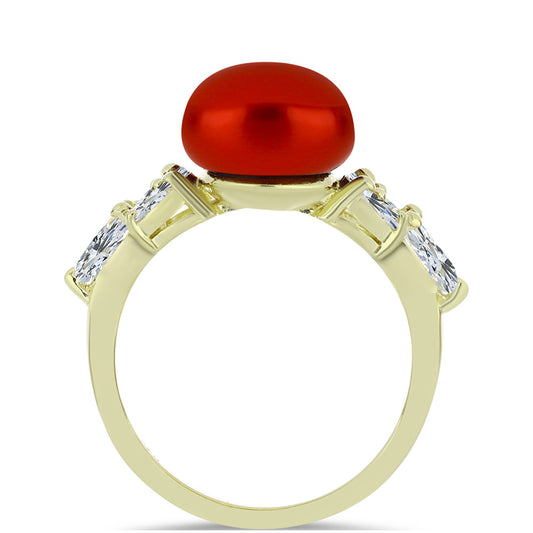 Goldplattierter Silberring mit roter Süßwasserperle und weißem Topas