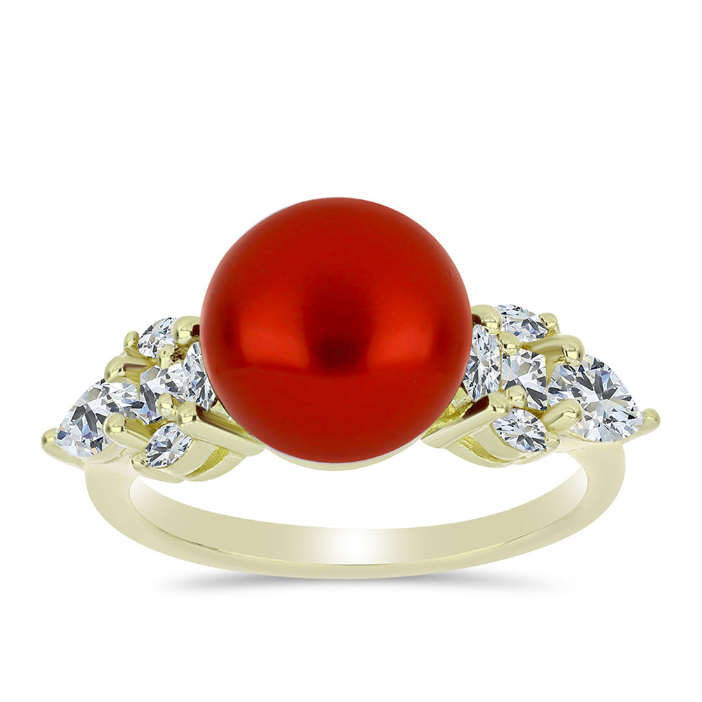 Goldplattierter Silberring mit roter Süßwasserperle und weißem Topas 3 