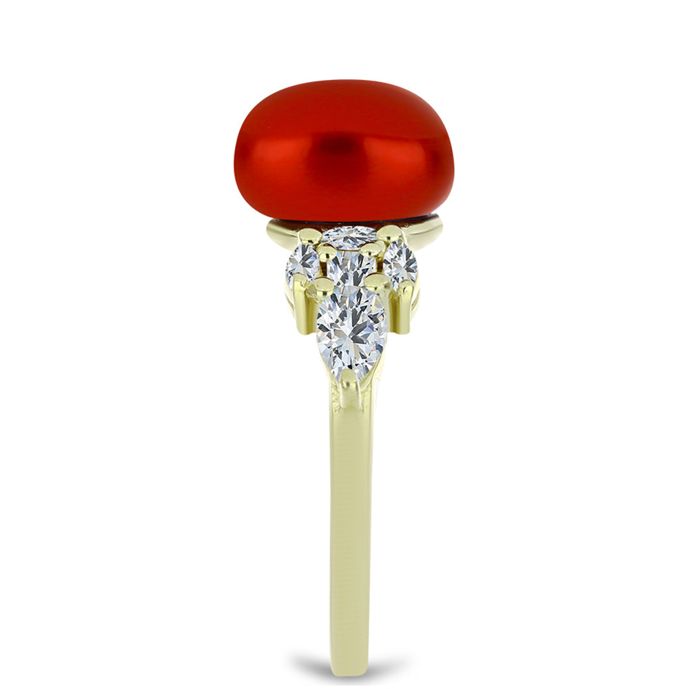 Goldplattierter Silberring mit roter Süßwasserperle und weißem Topas 4 