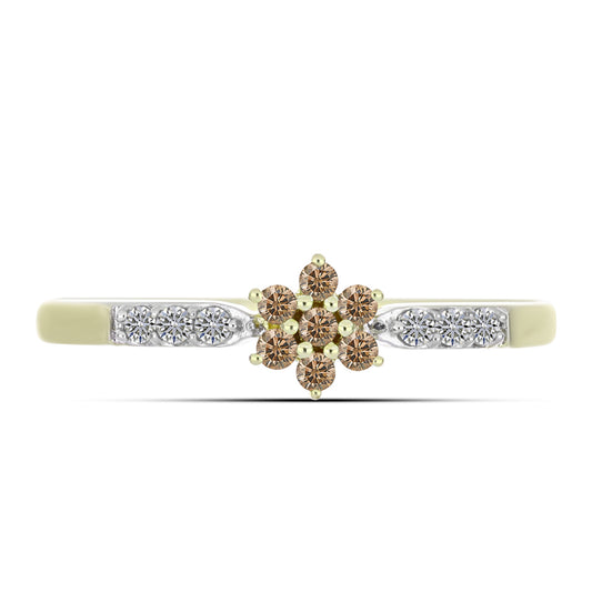 Goldplattierter Silberring mit Champagner-Diamant und weißem Diamant