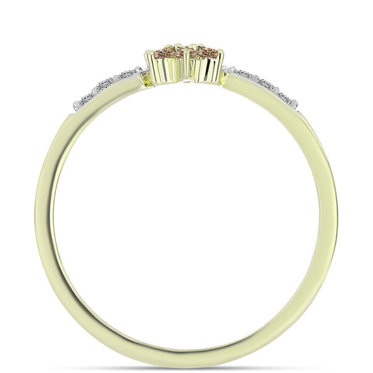 Goldplattierter Silberring mit Champagner-Diamant und weißem Diamant