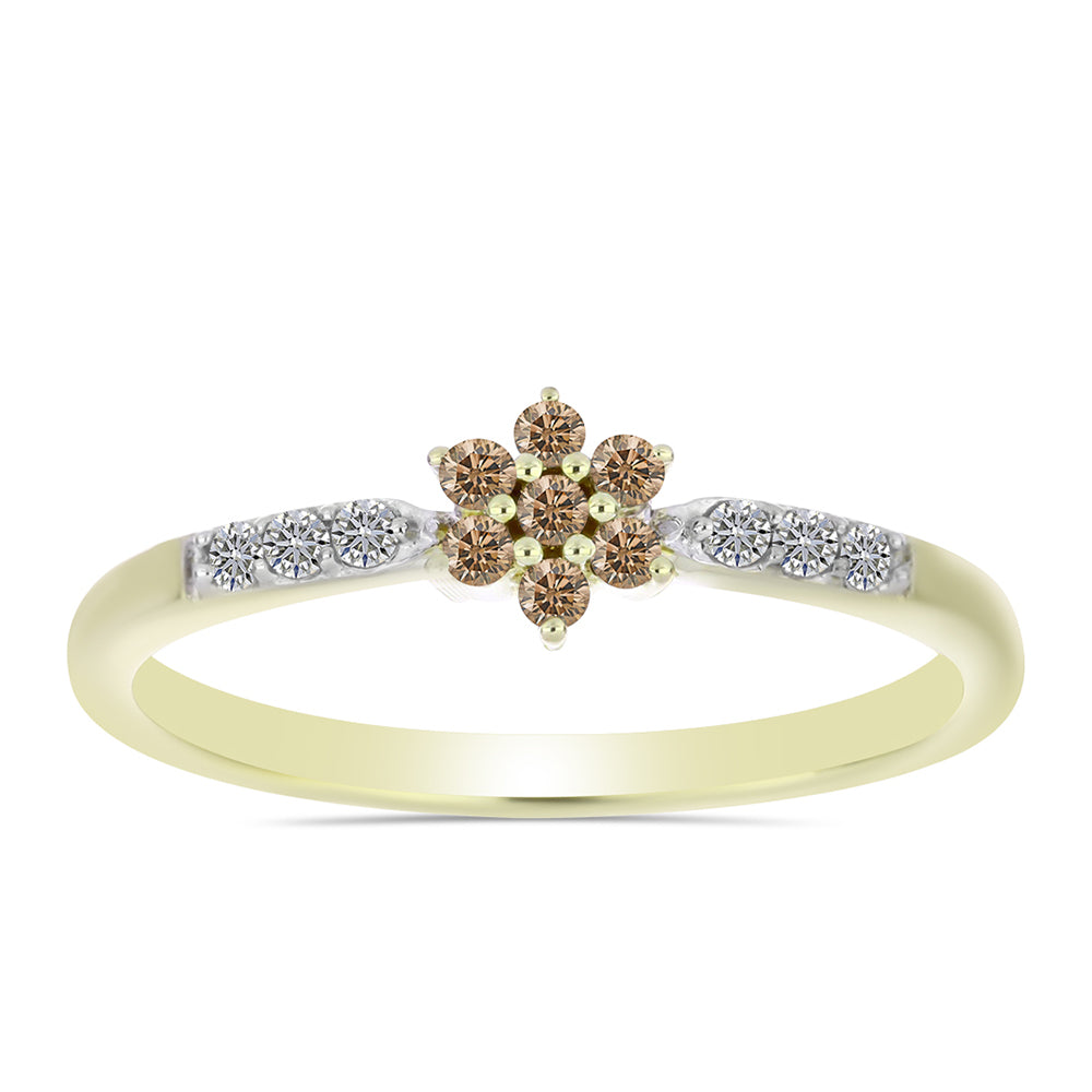 Goldplattierter Silberring mit Champagner-Diamant und weißem Diamant 3 