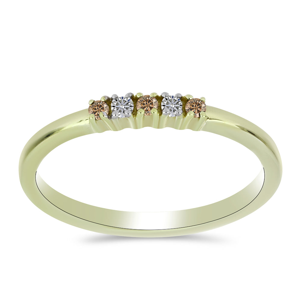 Goldplattierter Silberring mit Champagner-Diamant und weißem Diamant 1 