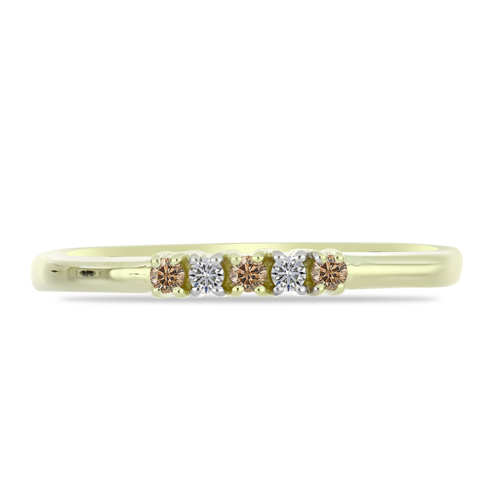 Goldplattierter Silberring mit Champagner-Diamant und weißem Diamant 3 