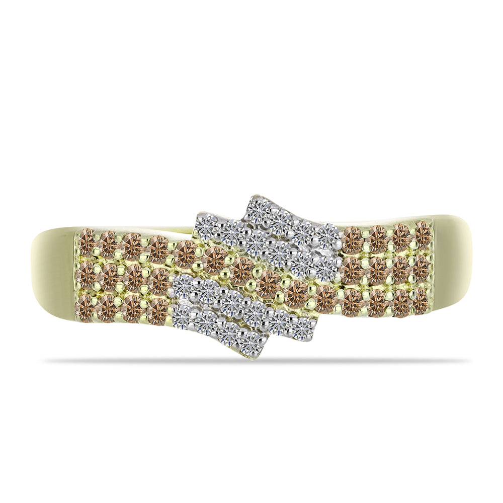 Goldplattierter Silberring mit Champagner-Diamant und weißem Diamant 1 