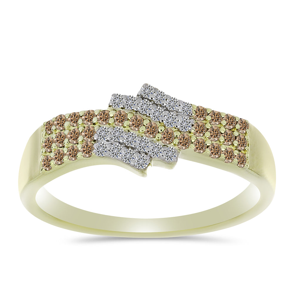 Goldplattierter Silberring mit Champagner-Diamant und weißem Diamant 3 
