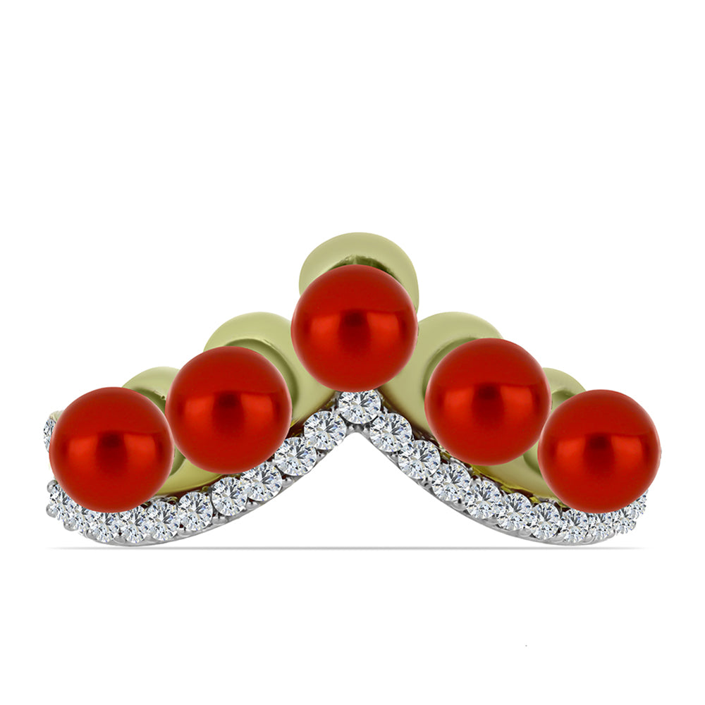 Goldplattierter Silberring mit roter Süßwasserperle und weißem Topas 1 