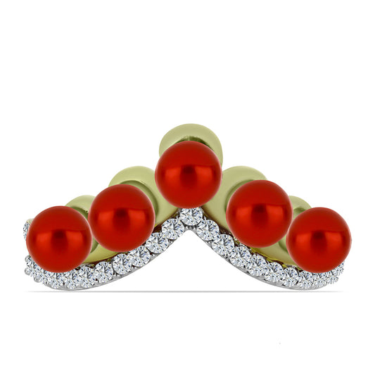 Goldplattierter Silberring mit roter Süßwasserperle und weißem Topas