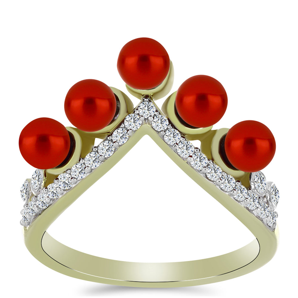 Goldplattierter Silberring mit roter Süßwasserperle und weißem Topas 3 