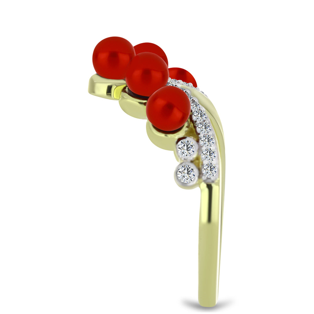 Goldplattierter Silberring mit roter Süßwasserperle und weißem Topas 4 