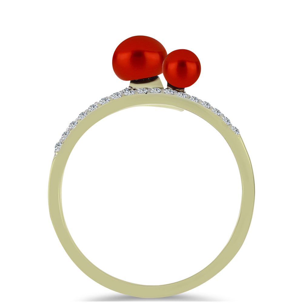 Goldplattierter Silberring mit roter Süßwasserperle und weißem Topas 2 