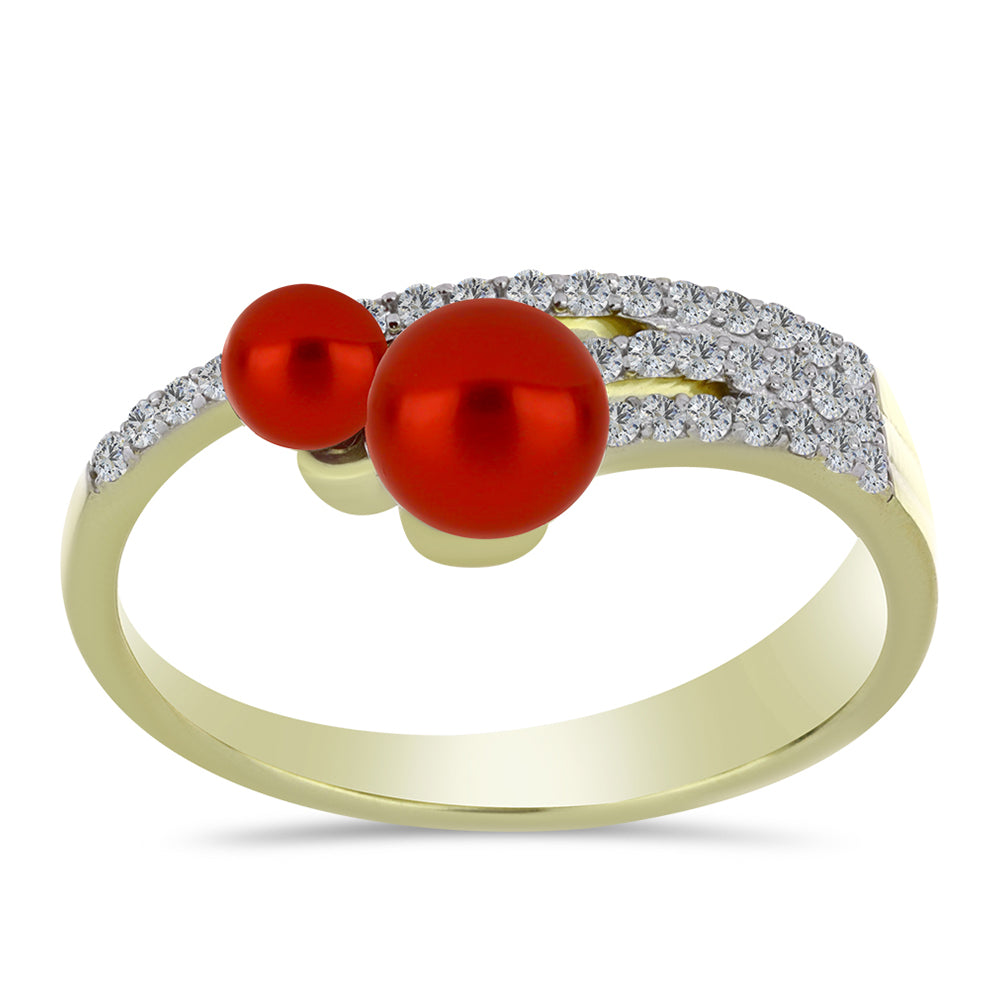 Goldplattierter Silberring mit roter Süßwasserperle und weißem Topas 3 
