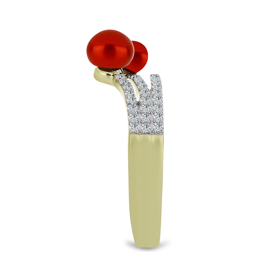 Goldplattierter Silberring mit roter Süßwasserperle und weißem Topas 4 
