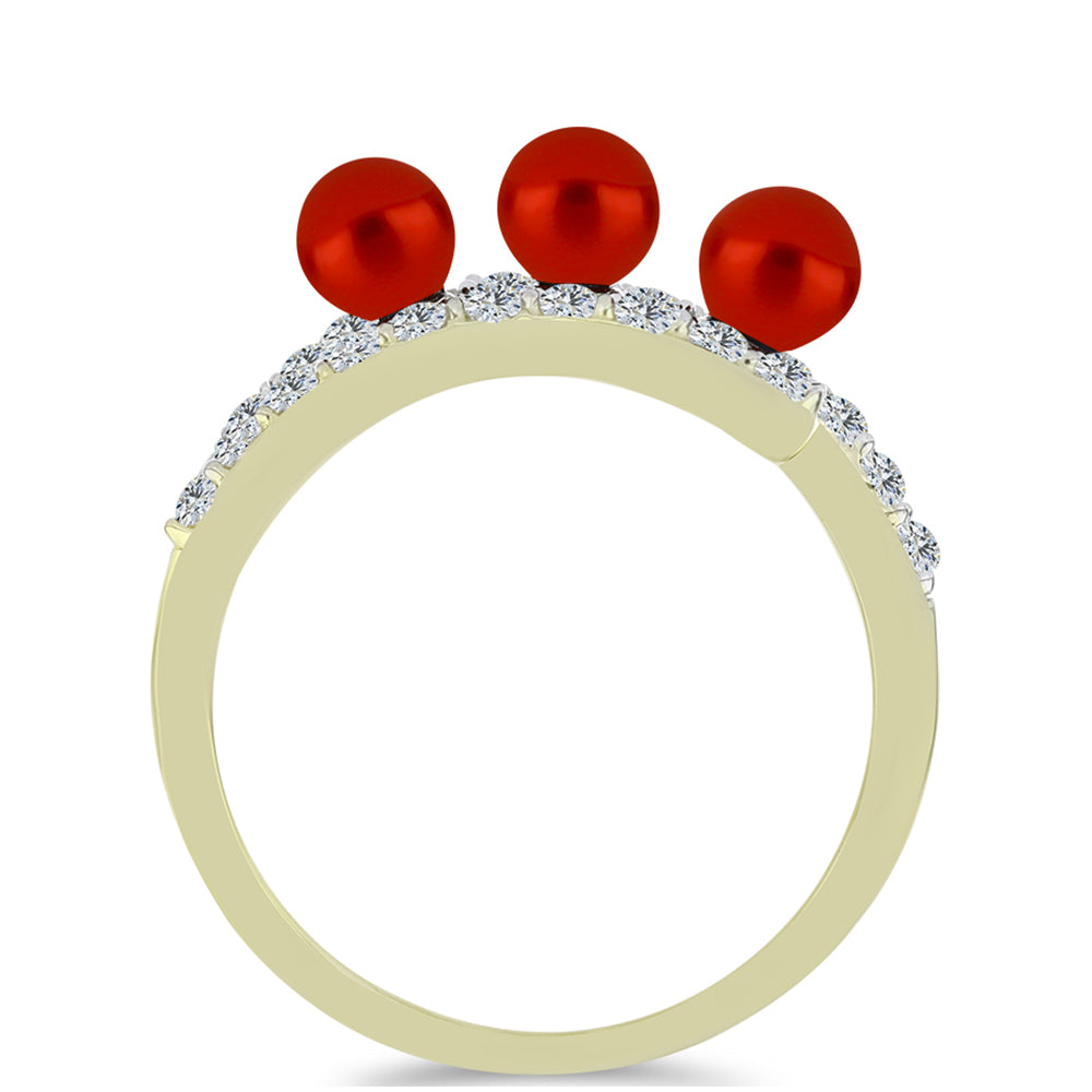 Goldplattierter Silberring mit roter Süßwasserperle und weißem Topas 2 