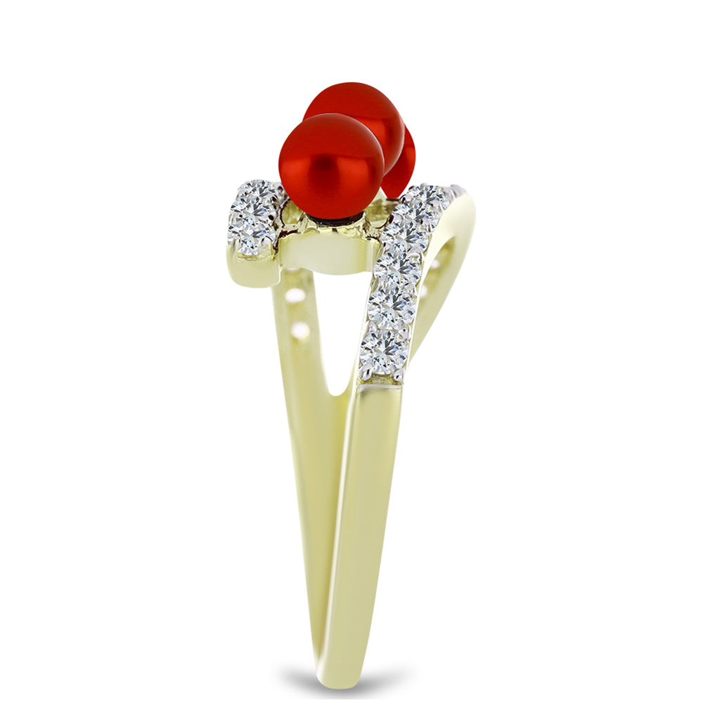 Goldplattierter Silberring mit roter Süßwasserperle und weißem Topas 4 