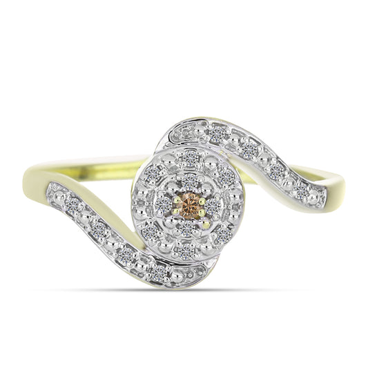 Goldplattierter Silberring mit Champagner-Diamant und weißem Diamant