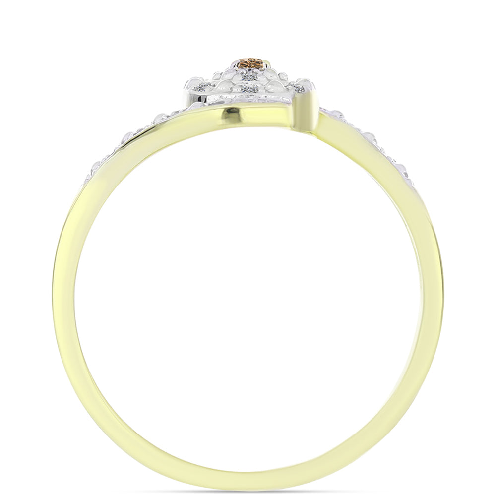 Goldplattierter Silberring mit Champagner-Diamant und weißem Diamant 2 
