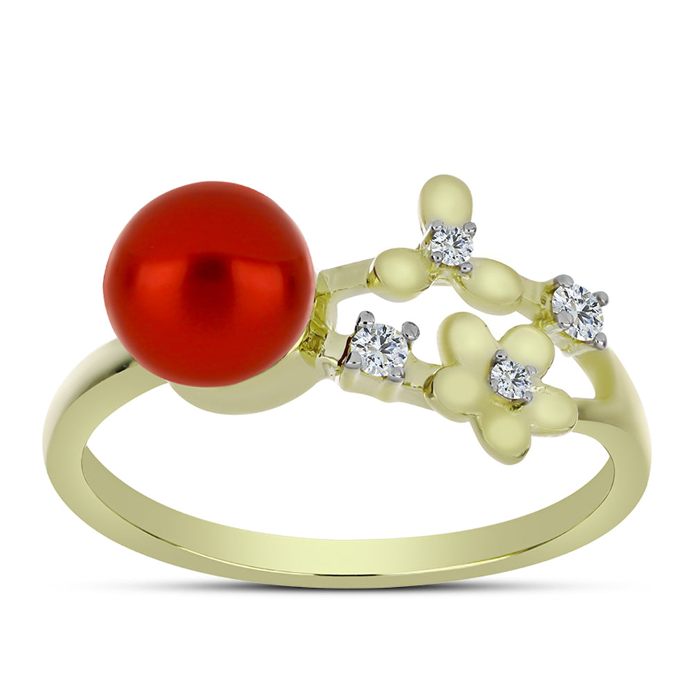 Goldplattierter Silberring mit roter Süßwasserperle und weißem Topas 3 