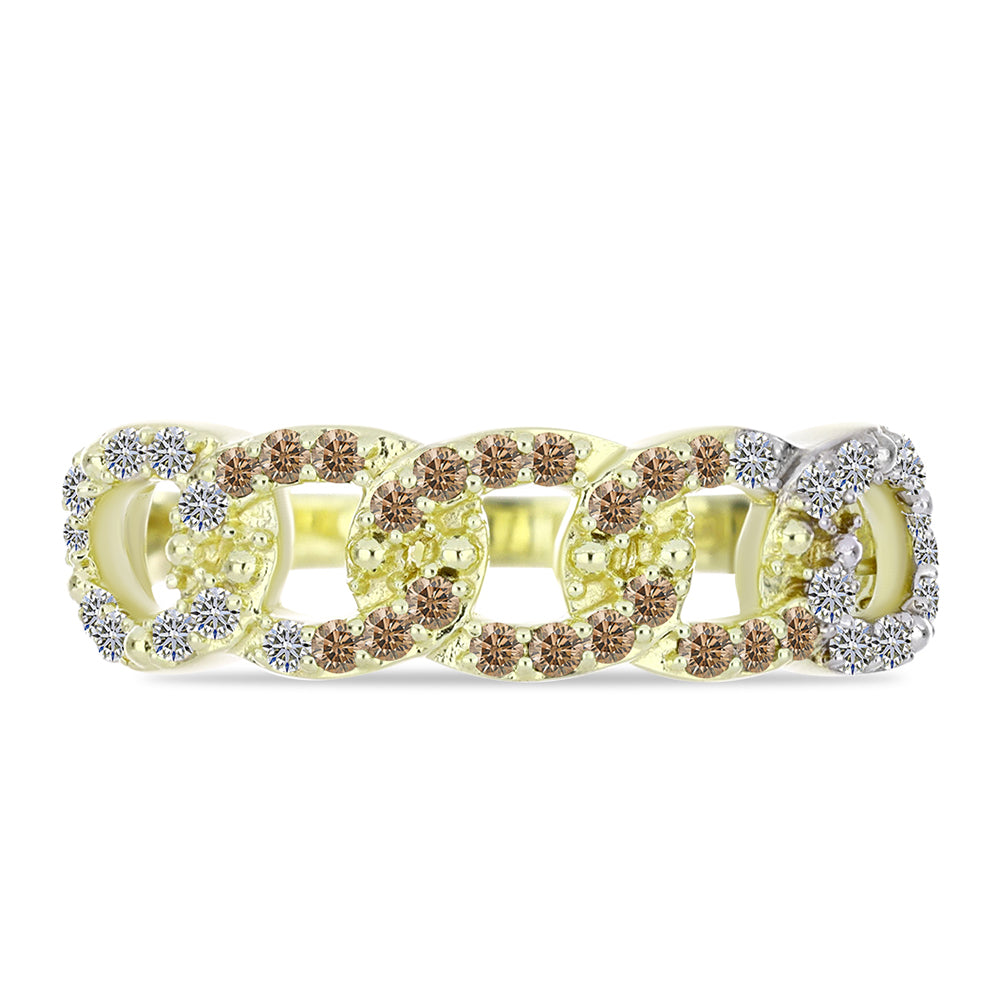 Goldplattierter Silberring mit Champagner-Diamant und weißem Diamant 1 