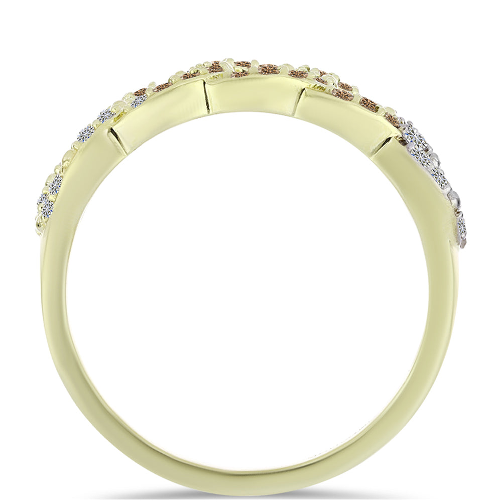 Goldplattierter Silberring mit Champagner-Diamant und weißem Diamant 2 
