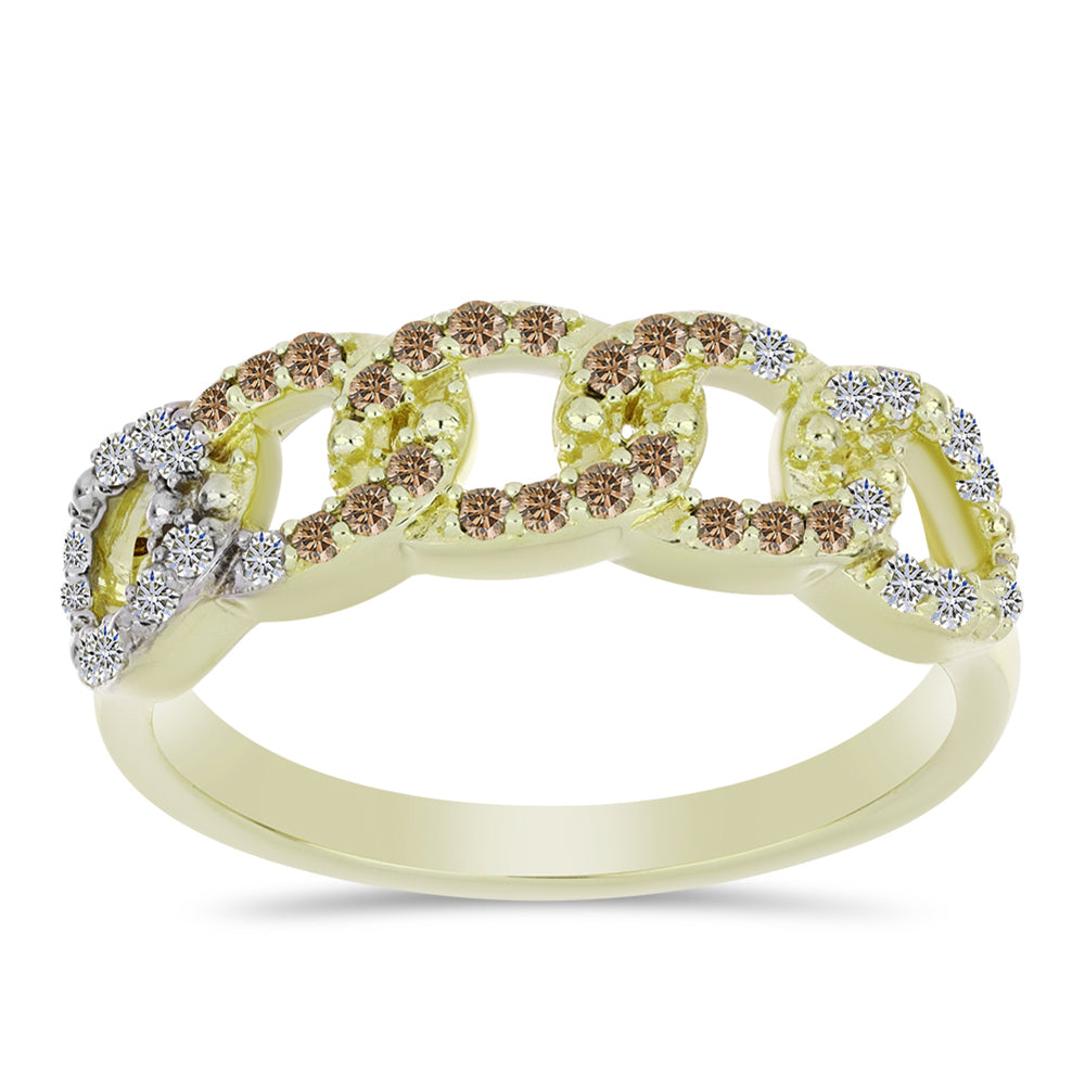Goldplattierter Silberring mit Champagner-Diamant und weißem Diamant 3 