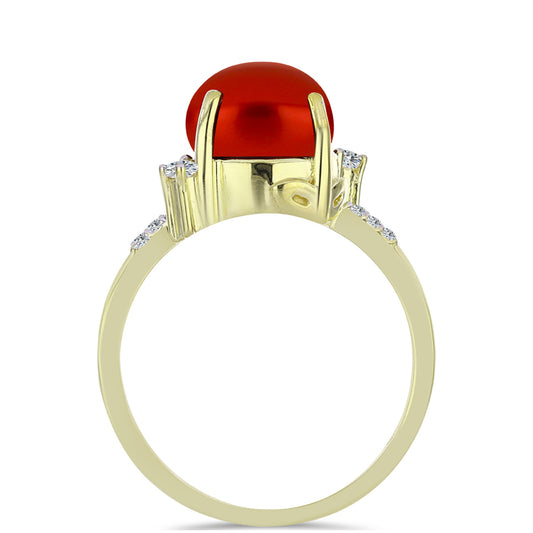 Goldplattierter Silberring mit roter Süßwasserperle und weißem Topas
