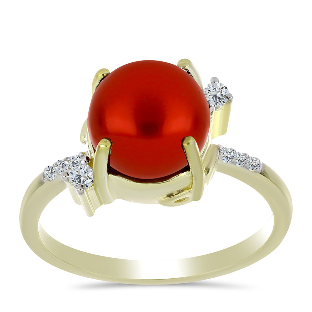 Goldplattierter Silberring mit roter Süßwasserperle und weißem Topas 3 