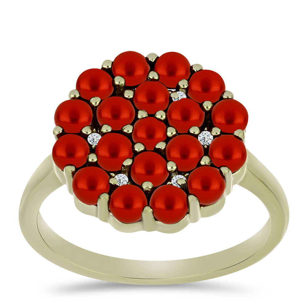 Goldplattierter Silberring mit roter Süßwasserperle und weißem Topas 3 