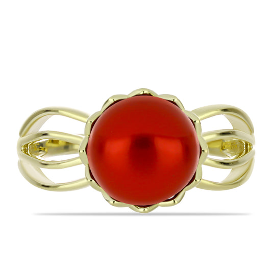 Goldplattierter Silberring mit roter Süßwasserperle