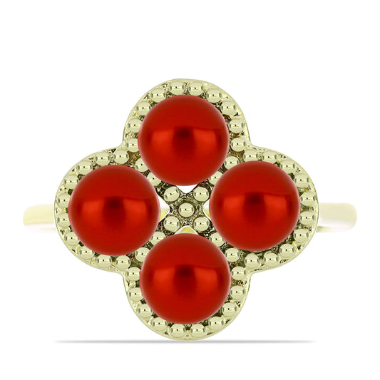 Goldplattierter Silberring mit roter Süßwasserperle