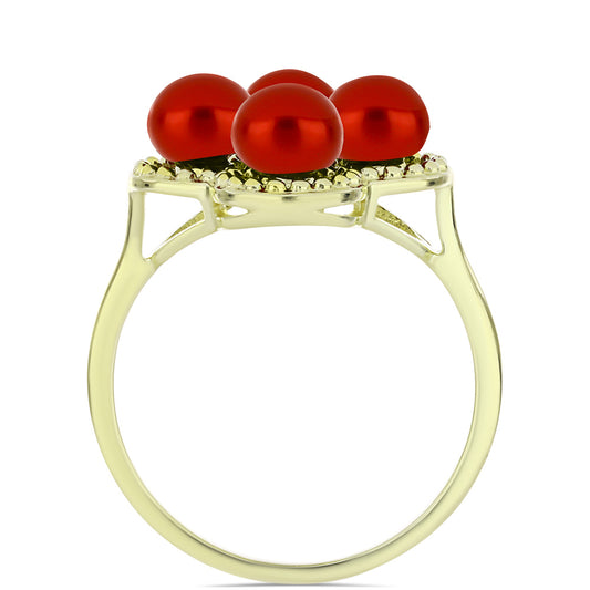 Goldplattierter Silberring mit roter Süßwasserperle
