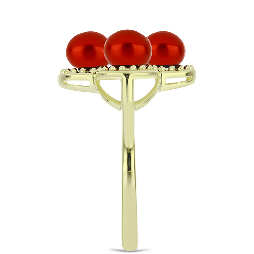 Goldplattierter Silberring mit roter Süßwasserperle 4 