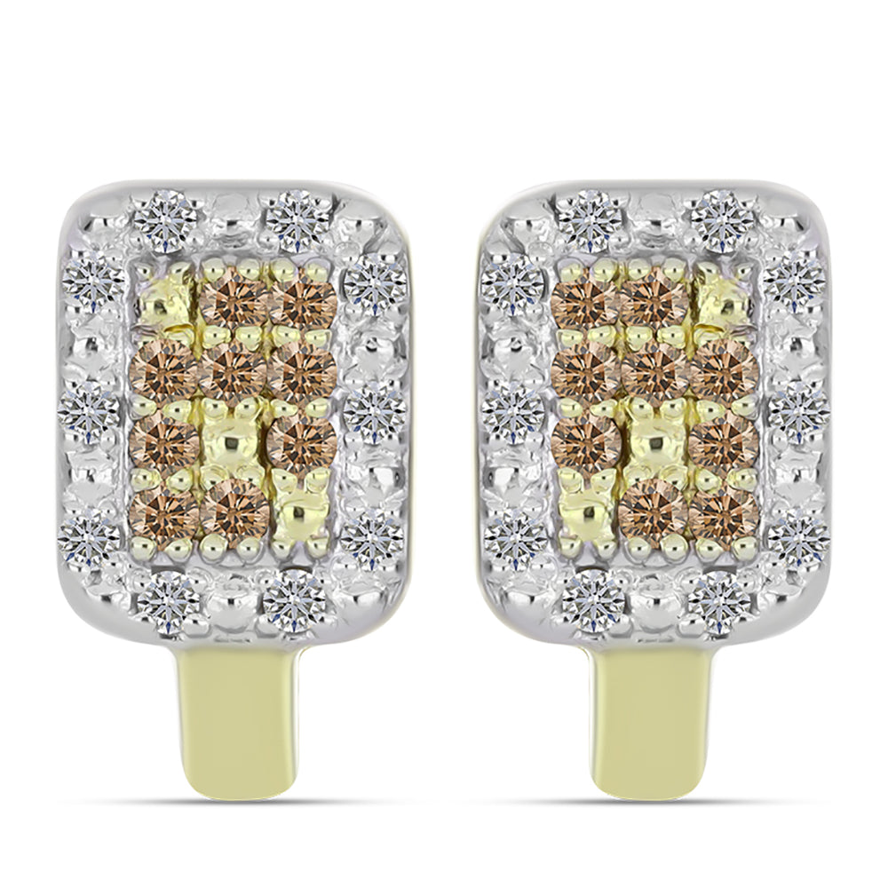 Goldplattierte Silberohrringe mit Champagner-Diamant und weißem Diamant