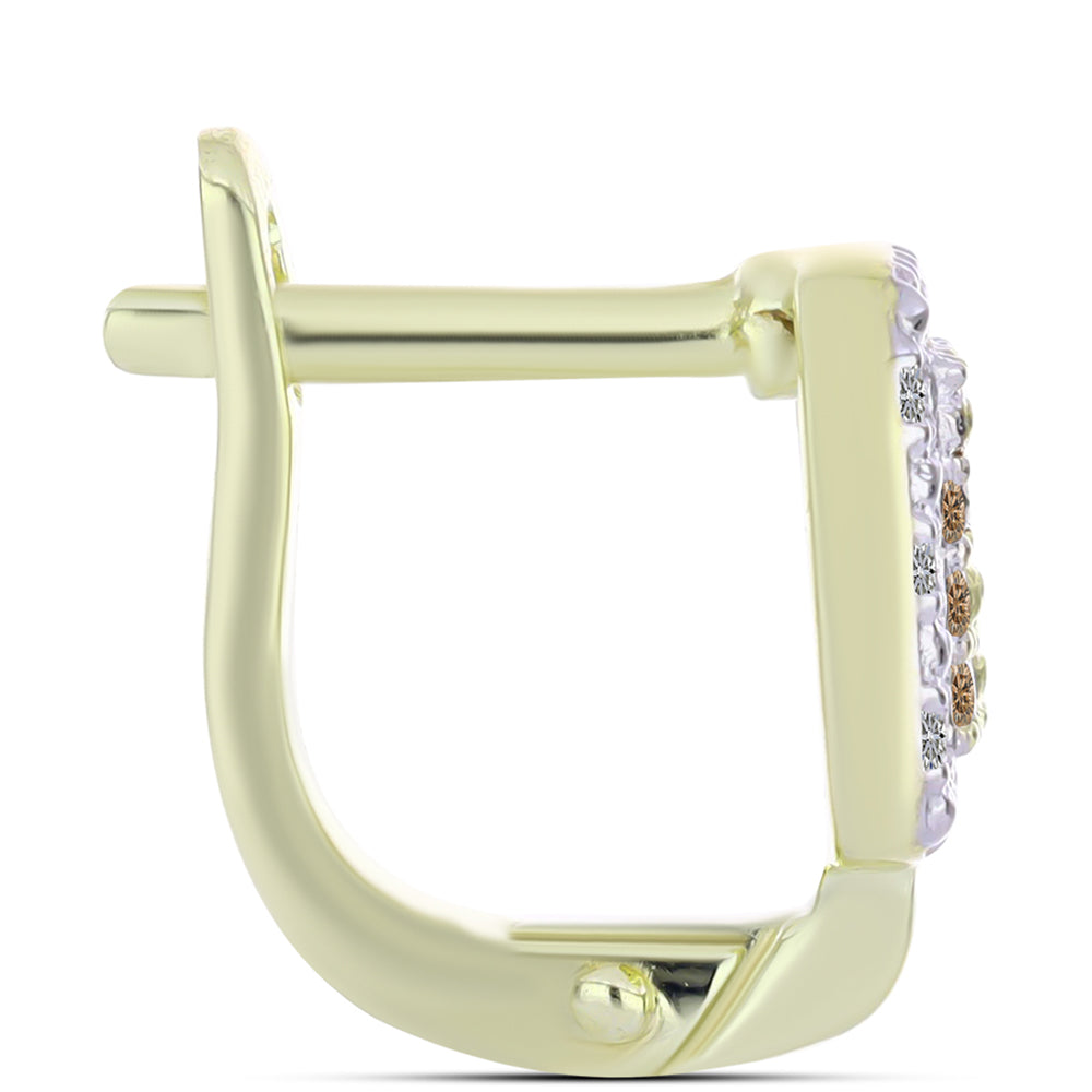 Goldplattierte Silberohrringe mit Champagner-Diamant und weißem Diamant