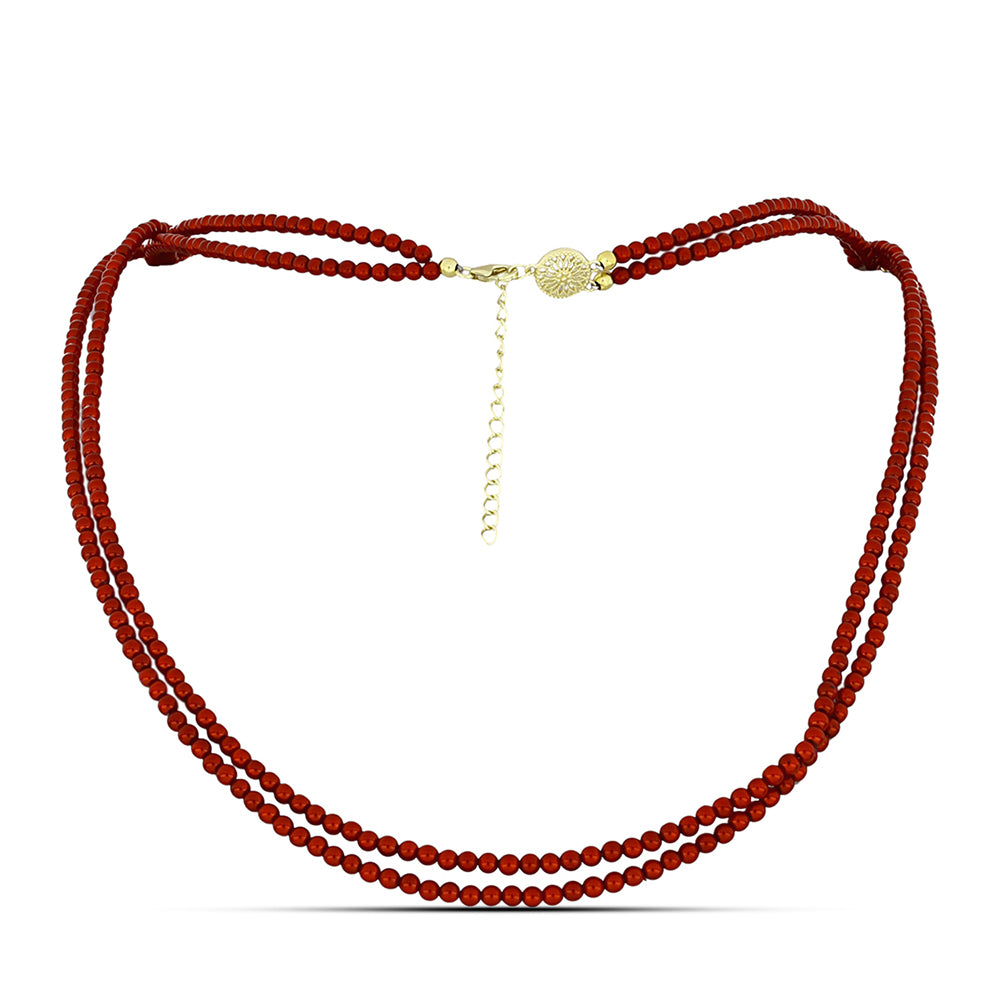 Goldplattierte Silberhalskette mit roter Süßwasserperle 1 