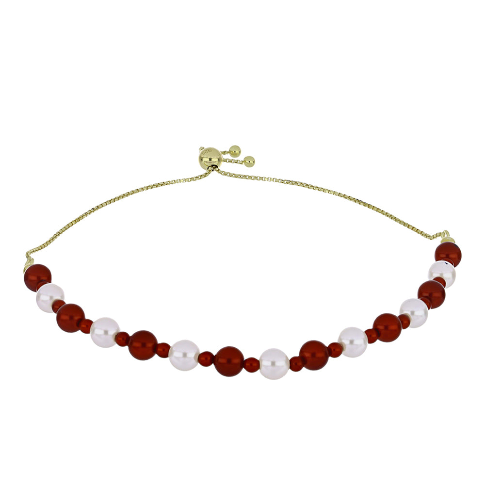 Goldplattiertes Silberarmband mit roter Süßwasserperle und weißer Süßwasserperle 1 