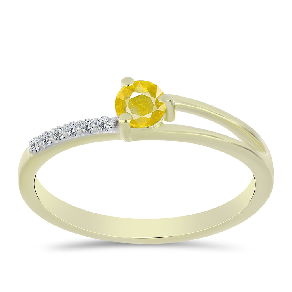 Goldplattierter Silberring mit gelbem Rosebery Saphir und weißem Topas