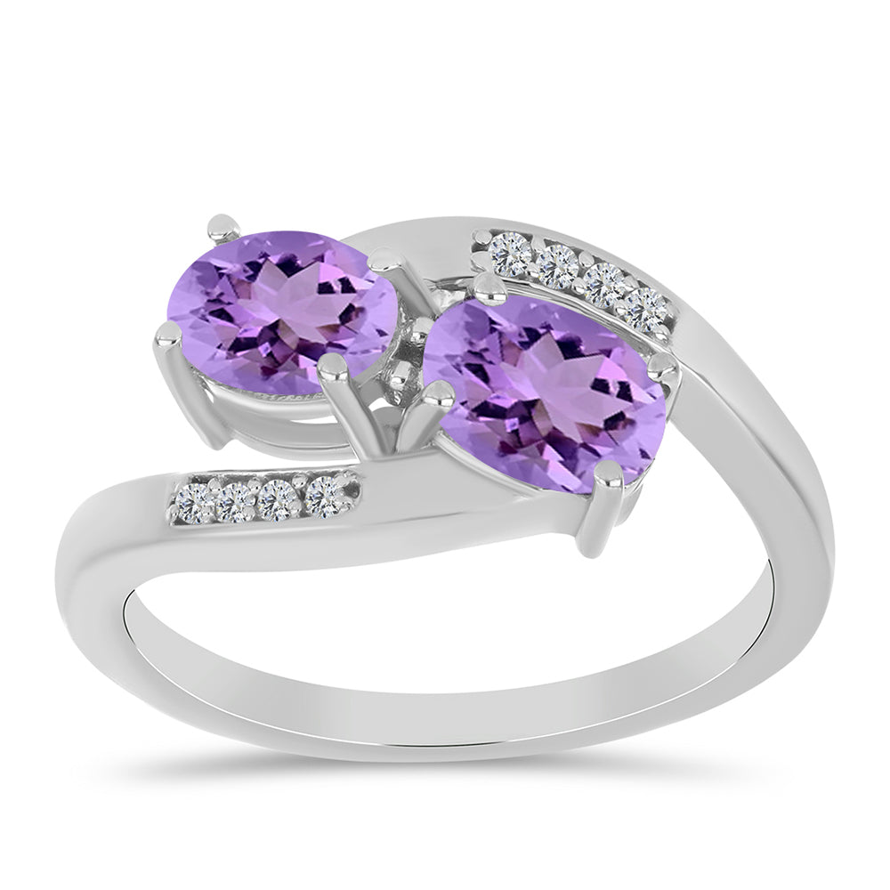 Silberring mit Rose De France Amethyst und weißem Topas 3 