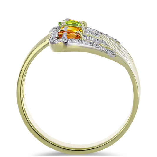 Goldplattierter Silberring mit regenbogenfarbenem Rosebery Saphir und weißem Topas