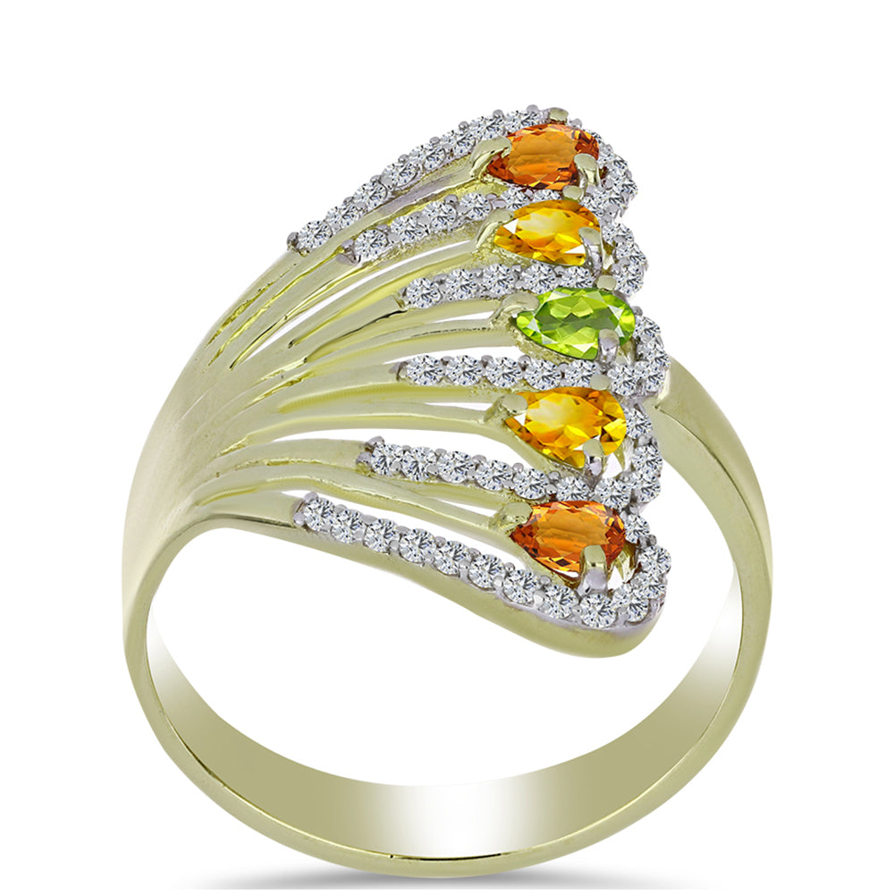 Goldplattierter Silberring mit regenbogenfarbenem Rosebery Saphir und weißem Topas