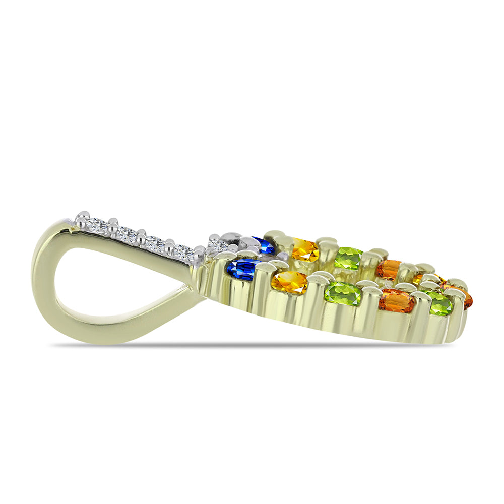 Goldplattierter Silberanhänger mit regenbogenfarbenem Rosebery Saphir und weißem Topas