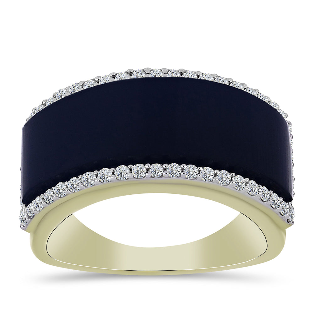 Goldplattierter Silberring mit schwarzem Onyx aus Suwar und weißem Topas 1 