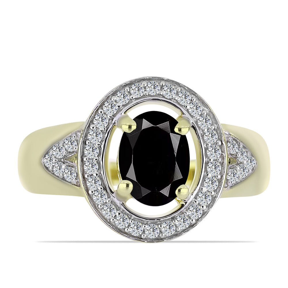 Goldplattierter Silberring mit schwarzem Onyx aus Suwar und weißem Topas