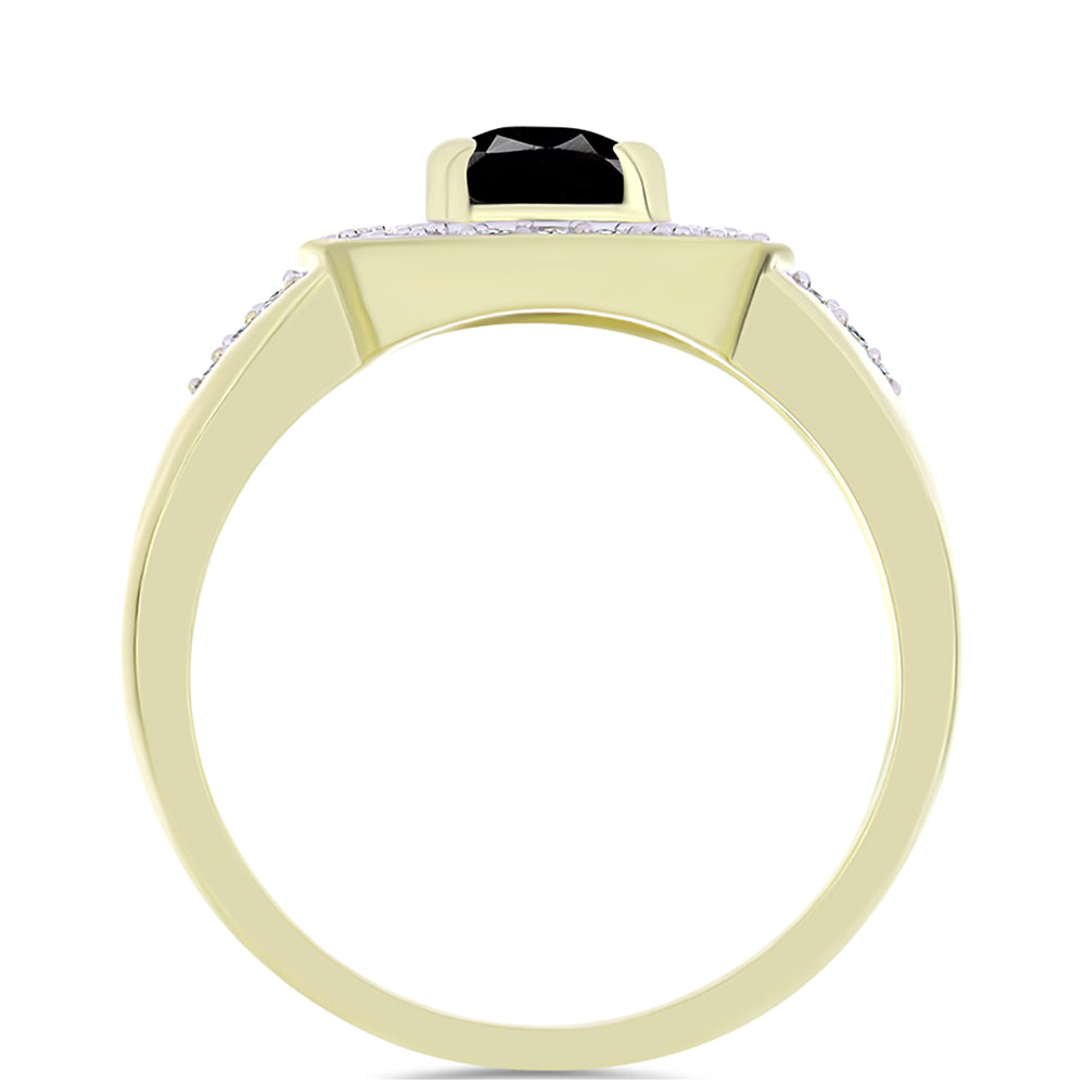 Goldplattierter Silberring mit schwarzem Onyx aus Suwar und weißem Topas 2 