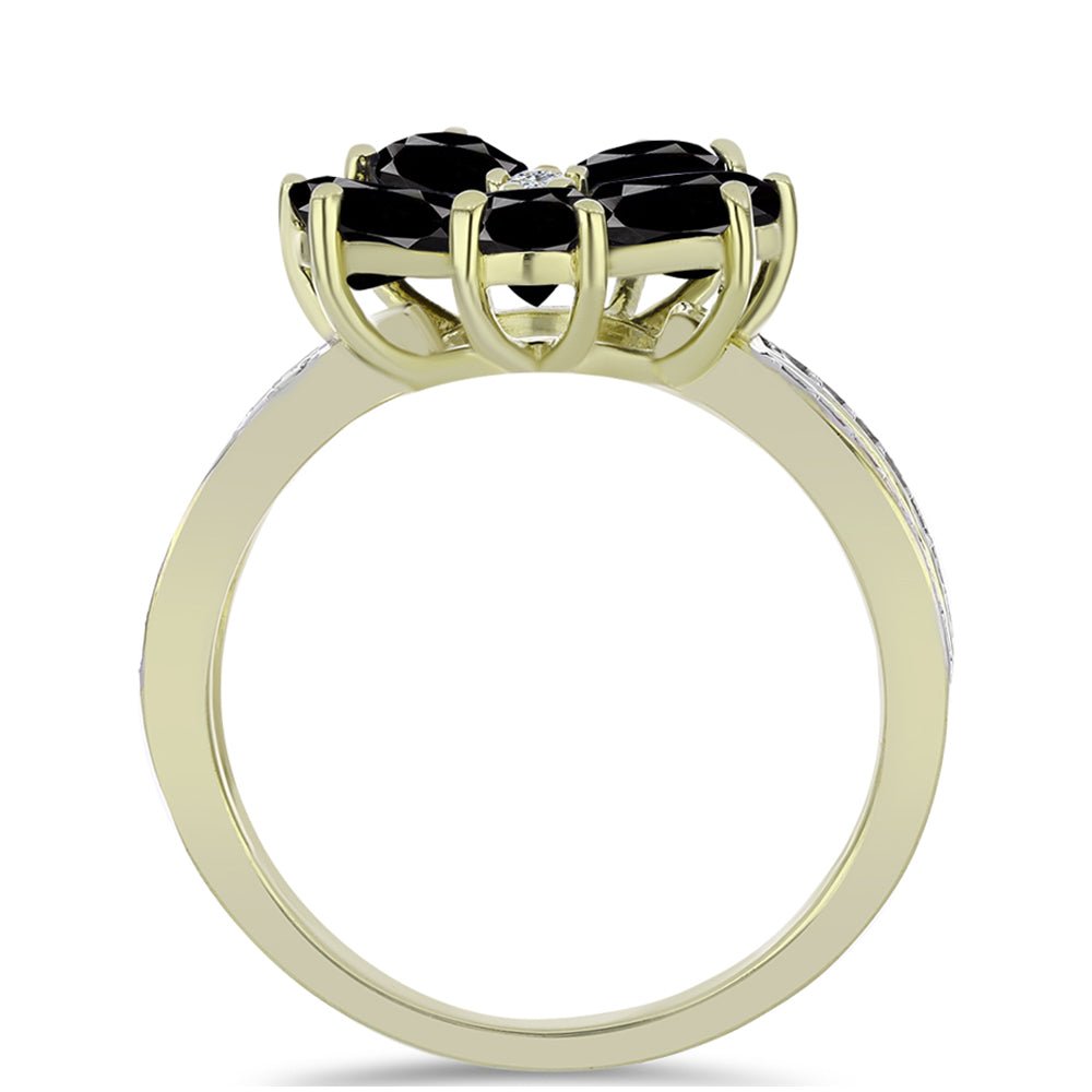 Goldplattierter Silberring mit schwarzem Onyx aus Suwar und weißem Topas