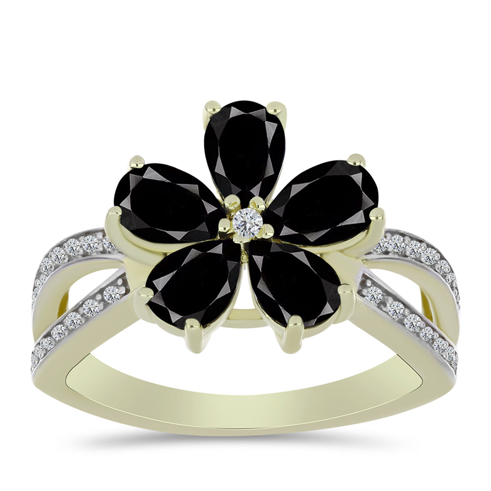Goldplattierter Silberring mit schwarzem Onyx aus Suwar und weißem Topas