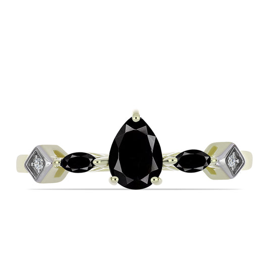 Goldplattierter Silberring mit schwarzem Onyx aus Suwar und weißem Topas