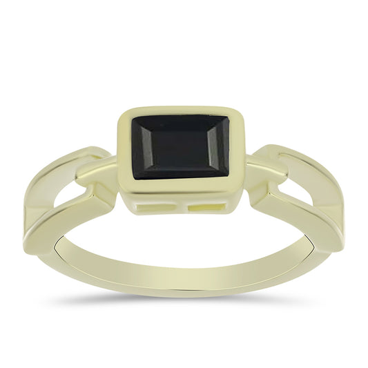 Goldplattierter Silberring mit schwarzem Onyx aus Suwar