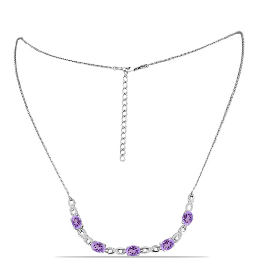 Silberhalskette mit Rose De France Amethyst und weißem Topas
