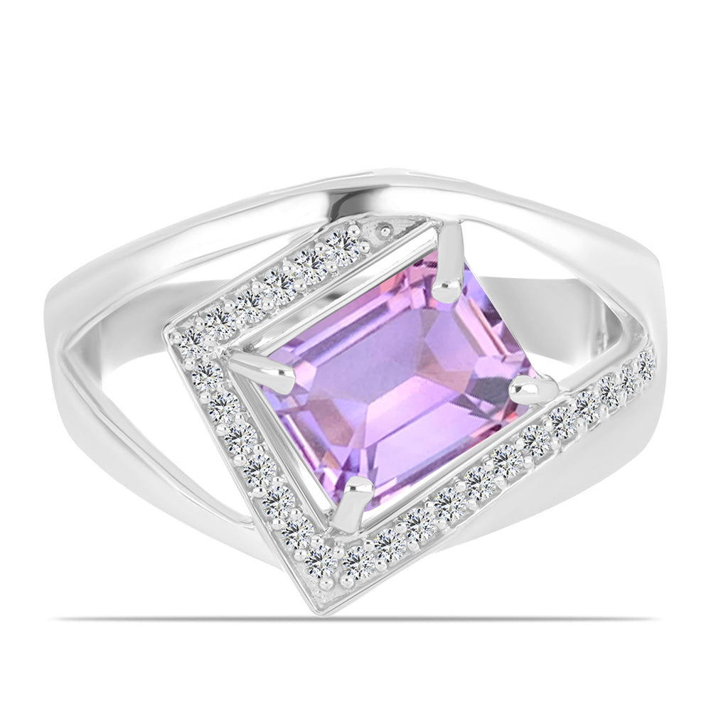 Silberring mit Rose De France Amethyst und weißem Topas 1 